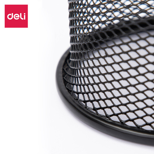 Deli Stationery 9172 Office Pen Holder Metal Grid Student Round Black Pen Holder Mesh Pen Holder Wholesale