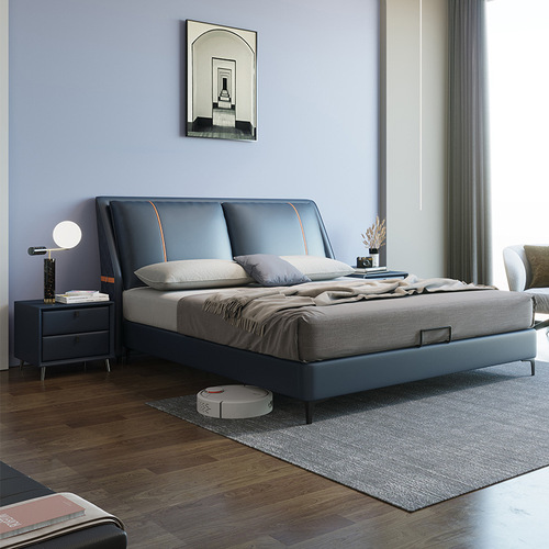 Italian minimalist leather bed modern simple soft bag 1.5 meters 1.8 meters light luxury bed solid wood double bed master bedroom wedding bed