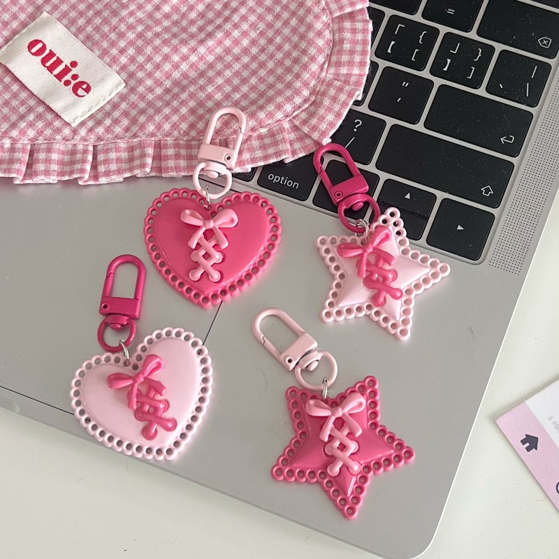 Hollow Strap Star Keychain Girl Sweet Five-pointed Star Pendant Cute Bow Girlfriend Pendant Accessories