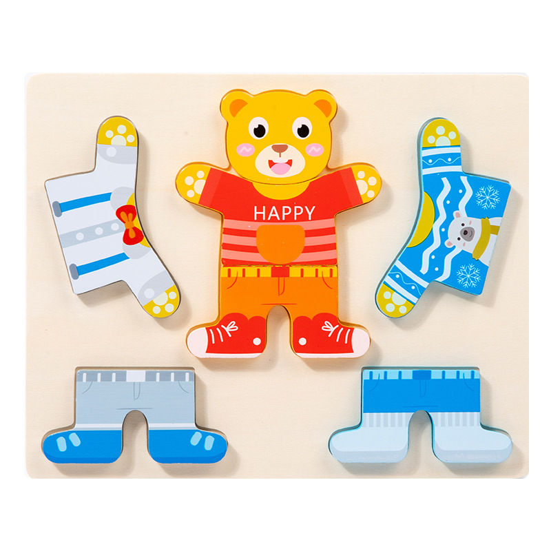 Ropa animal tridimensional para niños que cambia rompecabezas de madera apósito educativo bloques de construcción niños y niñas educación temprana juguetes educativos
