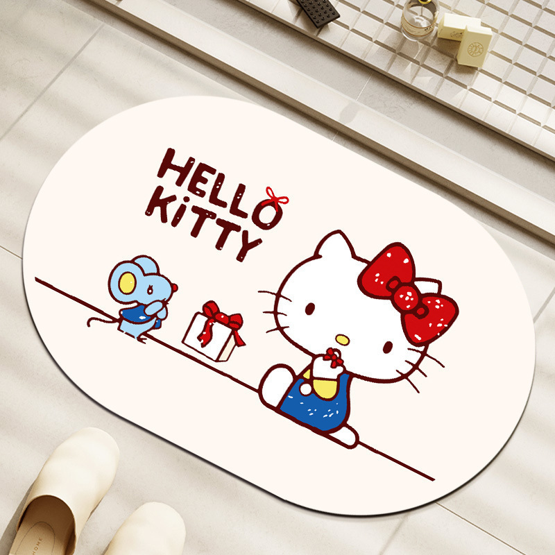 HelloKitty卡通硅藻泥地垫浴室吸水防滑脚垫卫生间耐脏易打理地垫|undefined