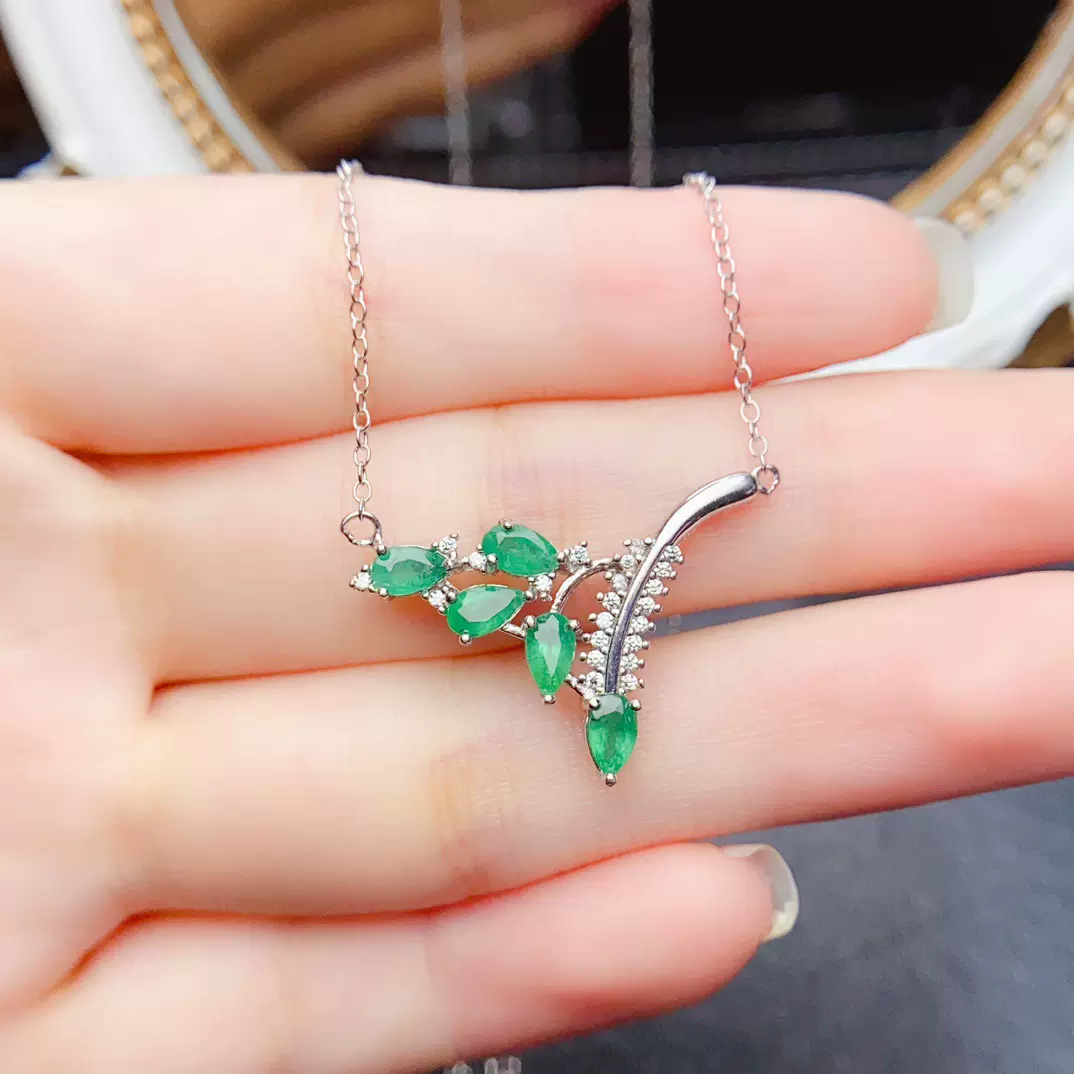 工厂批发爆款天然祖母绿项链S925银镶嵌主石3*5热销欧美一件代发