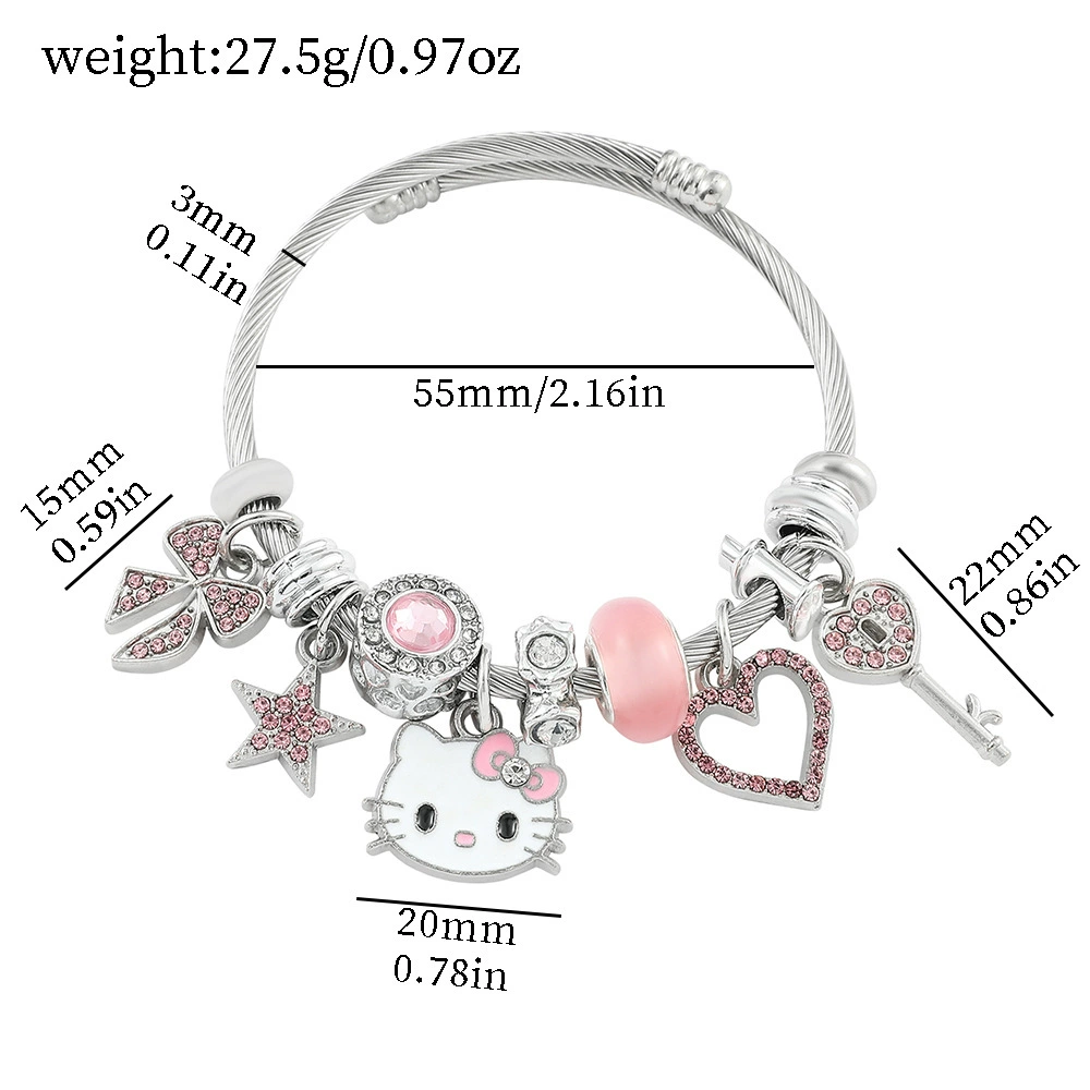Bracelet (Hello Kitty) Beaded DIY Charm Bracelet, Sanrio Cartoon Motif, 28 g