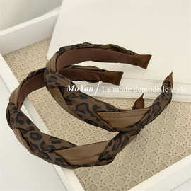 复古豹纹麻花辫宽边发箍高级感仿皮编织头箍气质高颅顶发捆压发卡