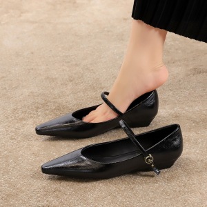 2182-1 Commuting Women&apos;s Shoes with Slope Heel, Pointed French Shallow Mouth, Versatile, Casual Evening Style, One 