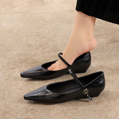 2182-1 Commuting Women&apos;s Shoes with Slope Heel, Pointed French Shallow Mouth, Versatile, Casual Evening Style, One 