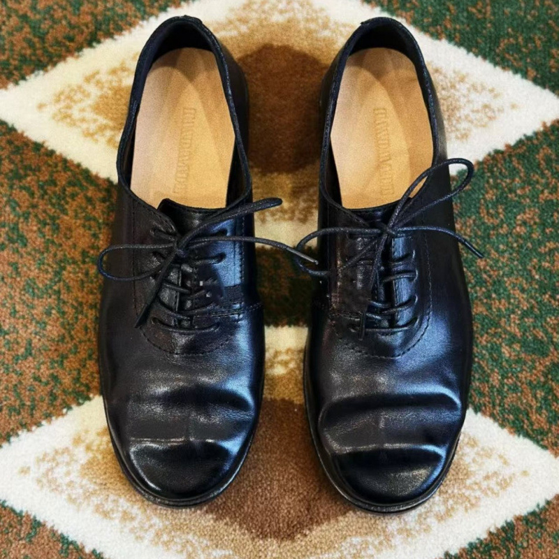 British Style Small Leather Shoes with Laces, Black College-Style Oxford Shoes, Mid-Heel Soft Leather Retro Single Shoes for Women, Loafers