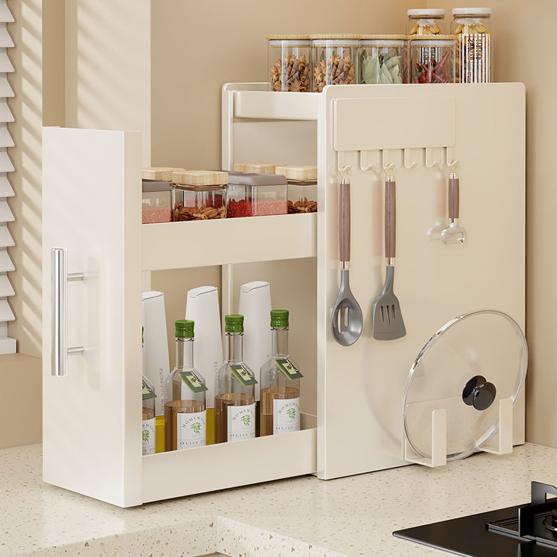 カウンタートップ引き出し式収納ラック狭い防塵鉄製収納ラック調味料整理新しいキッチン調味料ラック