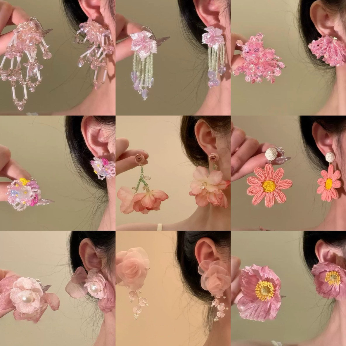 Pendientes de borla de hilo de malla de flor de aguja de plata Pendientes de estilo de vacaciones junto al mar frescos y dulces Pendientes de ambiente de moda y versátil