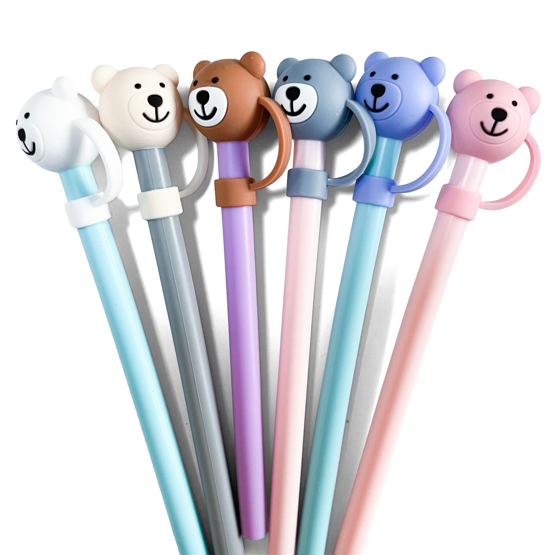 Cubierta de paja de oso de silicona Tapón antipolvo Explosiva transfronteriza Pajita de silicona de grado alimenticio de 10mm Taza de aislamiento Pajita a prueba de polvo