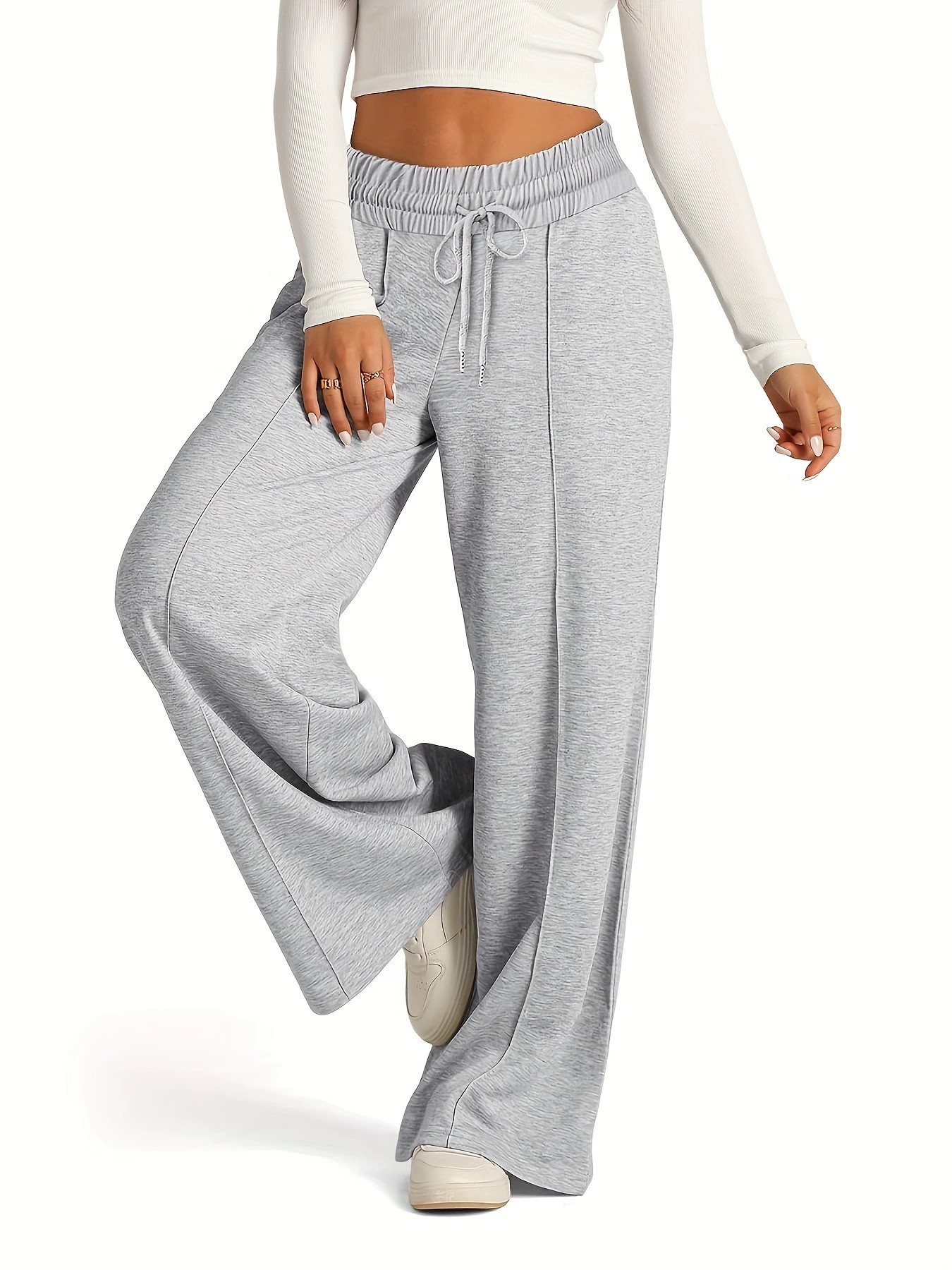 1pc Women'S Casual Polyester Sweatpants Solid Color Elastic