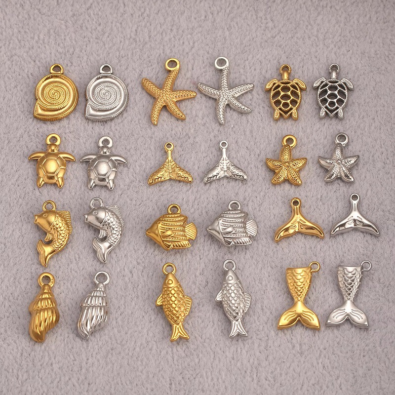 Cross Border Summer Ocean Color Preservation Jewelry Accessories Stainless Steel 14K Gold Pendant Starfish Shell Conch Turtle New