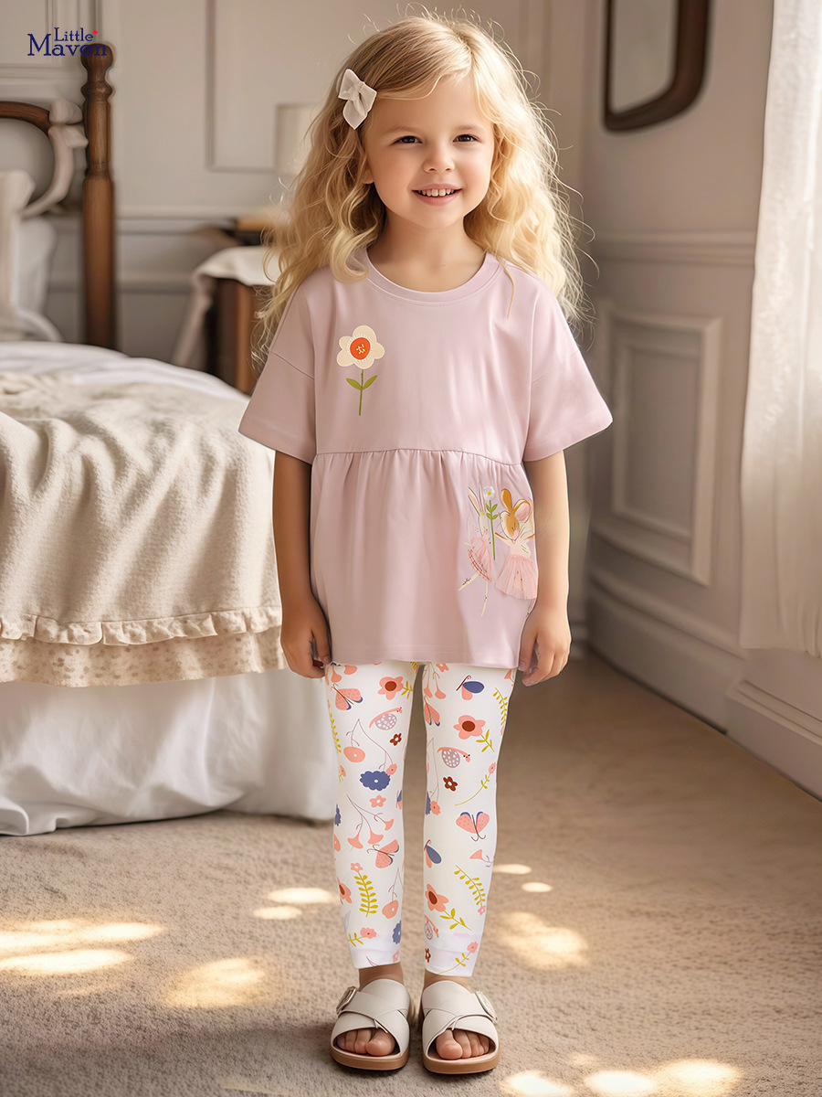 Procesamiento personalizado traje de niña transfronterizo de dos piezas para niños de manga corta de verano traje de niño lindo europeo y americano al por mayor