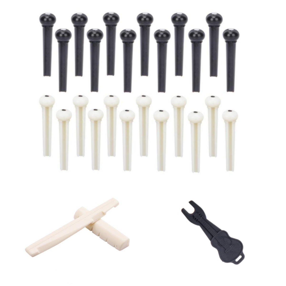 Puente pins24 piezas guitarra acústica puente pins con 1 unidades puente pin puller, marfil y negro