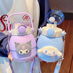 Sanrio large-capacity thermos cup, personality, cute and good-looking girl's water cup, big belly cup, convenient strap straw cup