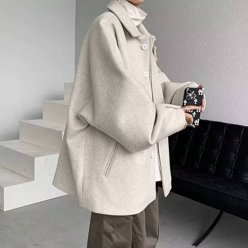 Tide Demi-Season Wool Coat: Retro Small-Design Warm Jacket for Leisure, Oversized Loose Fit