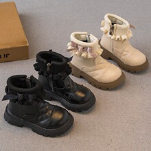 女童靴子2025秋冬季新款儿童鞋子中大童公主鞋二棉加绒短靴皮靴