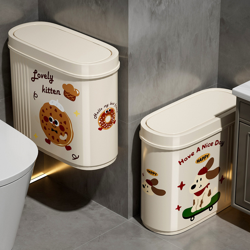 Wall-Mounted Trash Can for Home Bathroom, Large Capacity with Lid, High Aesthetic Narrow Gap Clip for Restroom