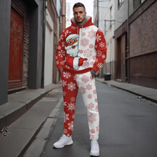 跨境欧美速卖通TEMU欧码男装圣诞节圣诞老人运动休闲秋冬季男套装