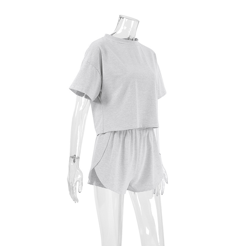 245g Weight Short Sleeve Sleeve Length Pajamas Lingerie Type Pullovers Placket Type Cotton, Polyester Fabric Type Short Top Length Shorts Sets Sets Type 2 Pieces Set Quantity Home Occasion Collarless Neckline Breathable Function Loose Fit Type Stripe Pattern Summer, Spring Season Women's Gender Casual Style Home Women's Casual Stripe Cotton Polyester Shorts Sets Pajama Sets 1