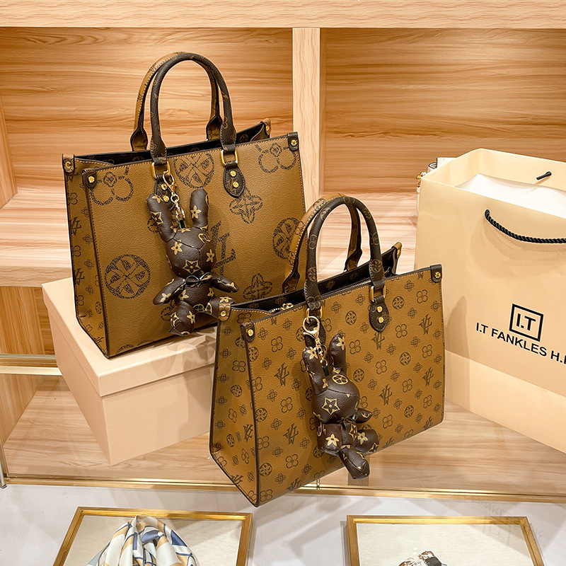 Túi tote da thật nữ đáy rộng cao cấp, kiểu dáng đeo chéo dung tích lớn — Hoa cũ, Hoa to, Hoa nhỏ, Hoa lớn màu trắng