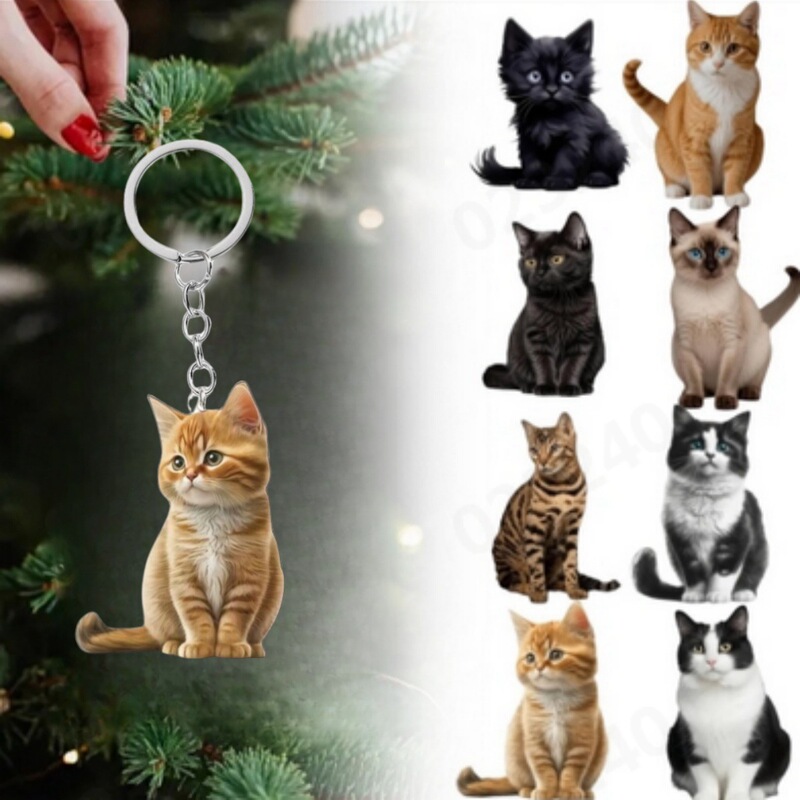 Cute cat keychain, acrylic round ring accessories, 2D flat double-sided printing pendant