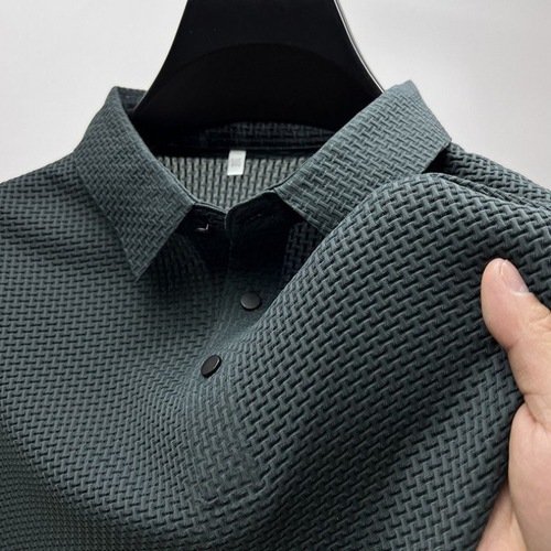 Cross-border Nylon 2024 Summer Mesh Ice Silk Short-Sleeve T-Shirt Men's Collar Color Slip Material Polo Shirt Half-Sleeve Clothing