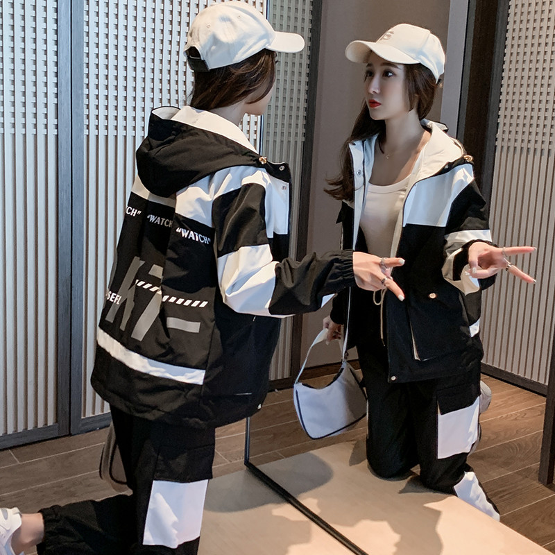 运动服套装女春秋2021年新款潮牌宽松洋气工装时尚休闲两件套学生|ms