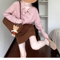 法式粉色条纹衬衫套装裙子女早秋季2025新款小个子气质一整套短裙