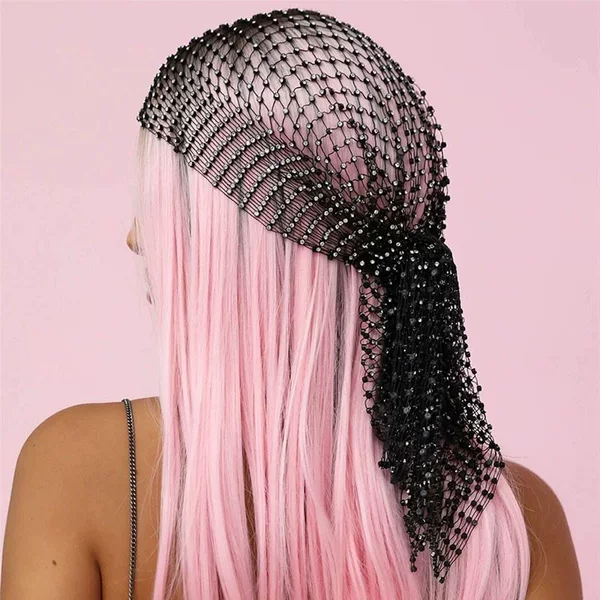 European and American Cross-Border Amazon Popular Flash Diamond Mesh Fishnet Hat Fashion Trend Music Party Rhinestone Headscarf Hair Hat