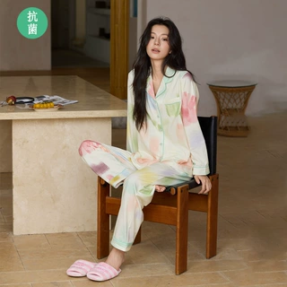 软眠棉深睡睡衣女款纯棉春秋季长袖水彩风抗菌松弛感宽松家居服