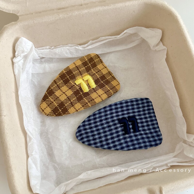 Korean-Style Ins New Fashion Plaid Water Drop Hairpin Fabric Simple Versatile Side Bangs Hair Clip Hair Accessory