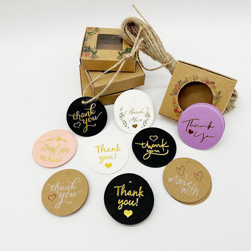 烫金吊牌现货黑白色圆形伴手礼卡片礼品装饰小挂牌thankyou感谢卡