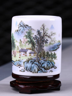 Jingdezhen ceramic pen holder Chinese ornaments brush pen holder large capacity office study desktop storage