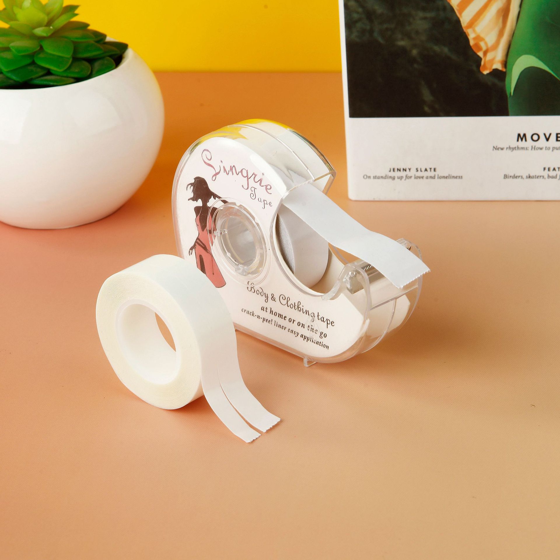 Cortador de cinta adhesiva portátil transparente, mini cortador de cinta dentado de plástico, sellador de cajas, dispensador de cinta adhesiva, soporte para cinta adhesiva