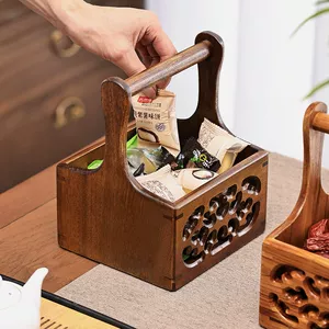 Портативная корзина для хранения из цельного дерева, новая настольная корзина в китайском стиле, ретро, деревянная коробка для хранения косметики и продуктов по уходу за кожей, стеллаж для хранения