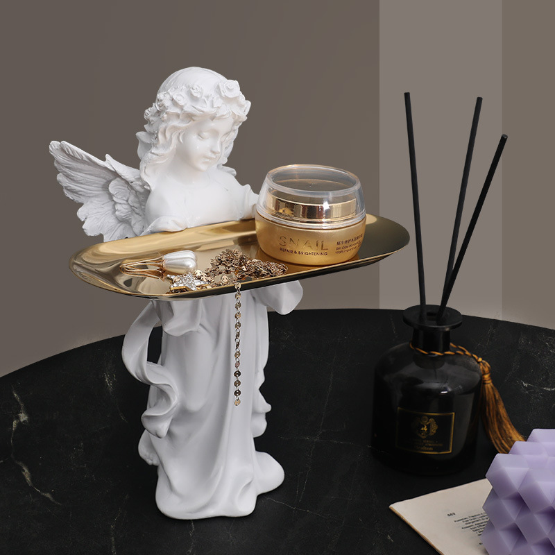 Nordic Prayer Girl Angel Metal Tray Storage Ornaments Nail Shop Cosmetics Shop Storage Decoration