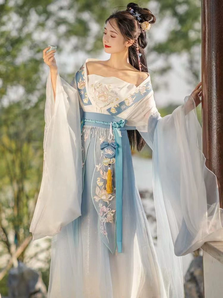 Первоначальный Hanfu женский вышитый талиевый длинный пиджак Wei, Jin, Юньнань эпоха осенняя стиль антикварная широкая рукав, весна и лето китайский стиль