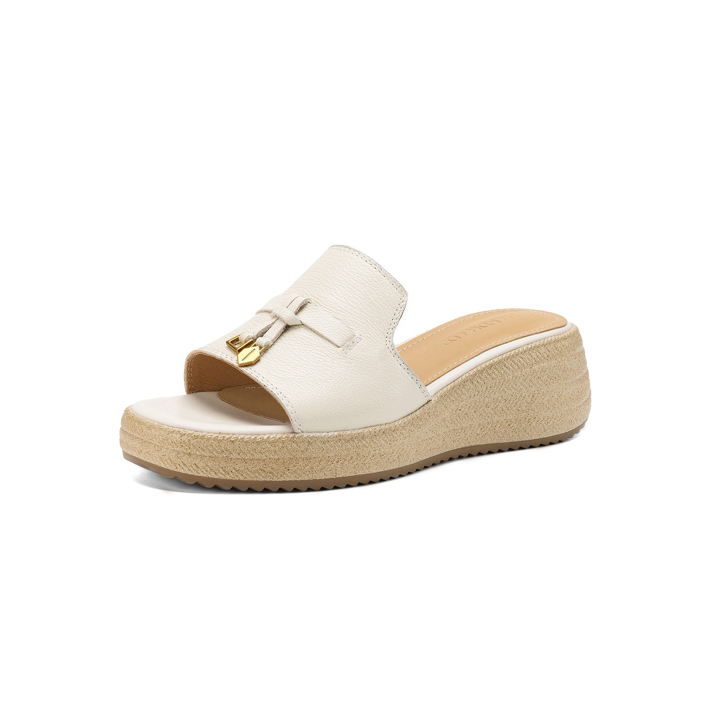 Dép sandal nữ xỏ ngón đế bệt da dê đế dày mùa hè — màu trắng ngà