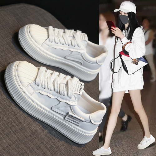 Thick sole casual shoes for women, 2026 new spring hot white shoes, all-matching shell head, students, soft-sole skate shoes, children
