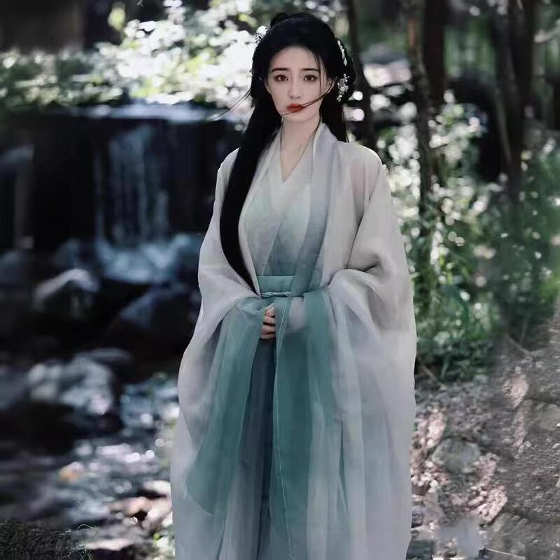 徐璐同款汉服女魏晋南北朝古装清冷感大袖衫交领齐腰襦裙广袖套装|undefined