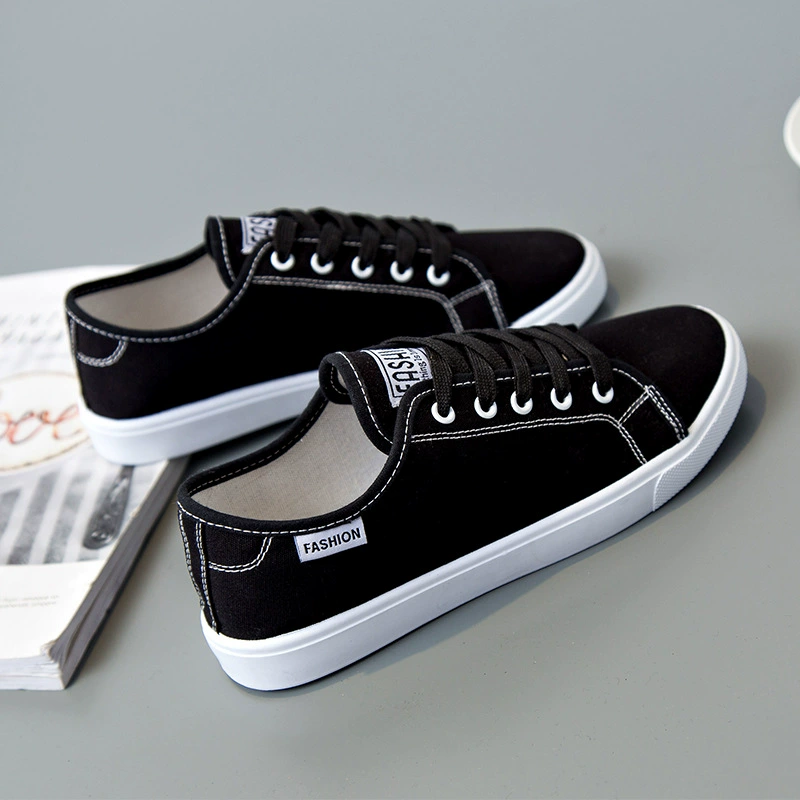 Женские парусиновые туфли, гонконгский стиль, свежий стиль, студенческие повседневные кроссовки на плоской подошве, корейский стиль, универсальные, дышащие, белые туфли, женские маленькие черные туфли