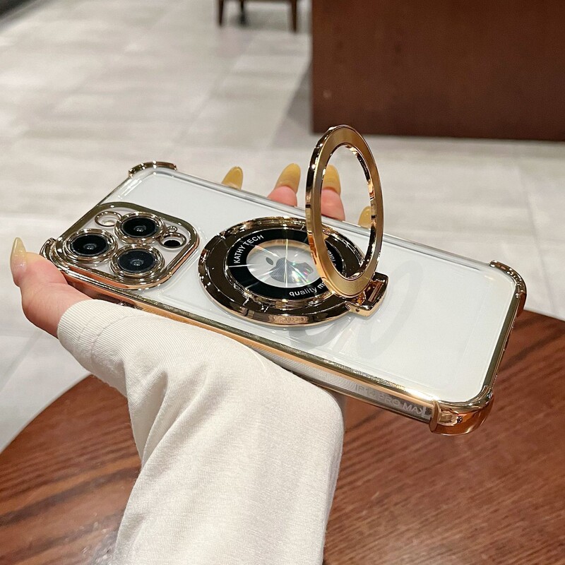 Electroplated Magnetic Bracket Suitable for Apple 16PRO Protective Cover Electroplated Drop-resistant Soft Case iPhone13 15 Mobile Phone Case