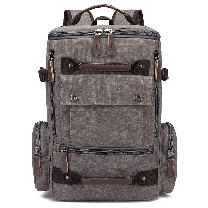 Mochila de lona para hombre, estilo casual y moderno, multifuncional, para estudiantes, con remaches, gran oferta transfronteriza