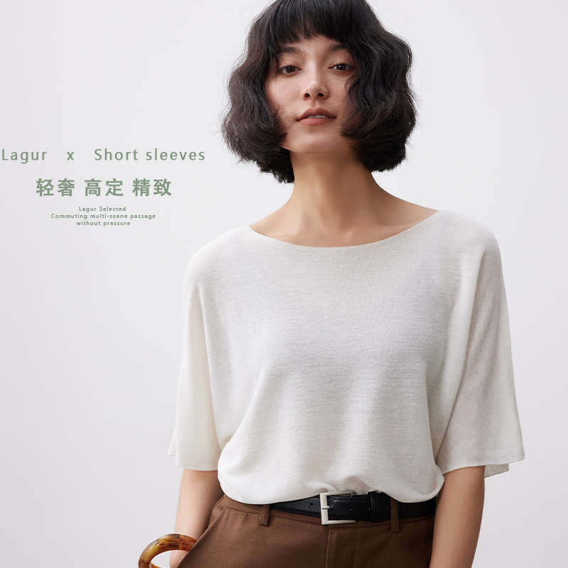 Comfortable and decent! French Linen Lyocell Bat Sleeve Knitted Short-sleeved 2025 Summer New Top T-shirt Women