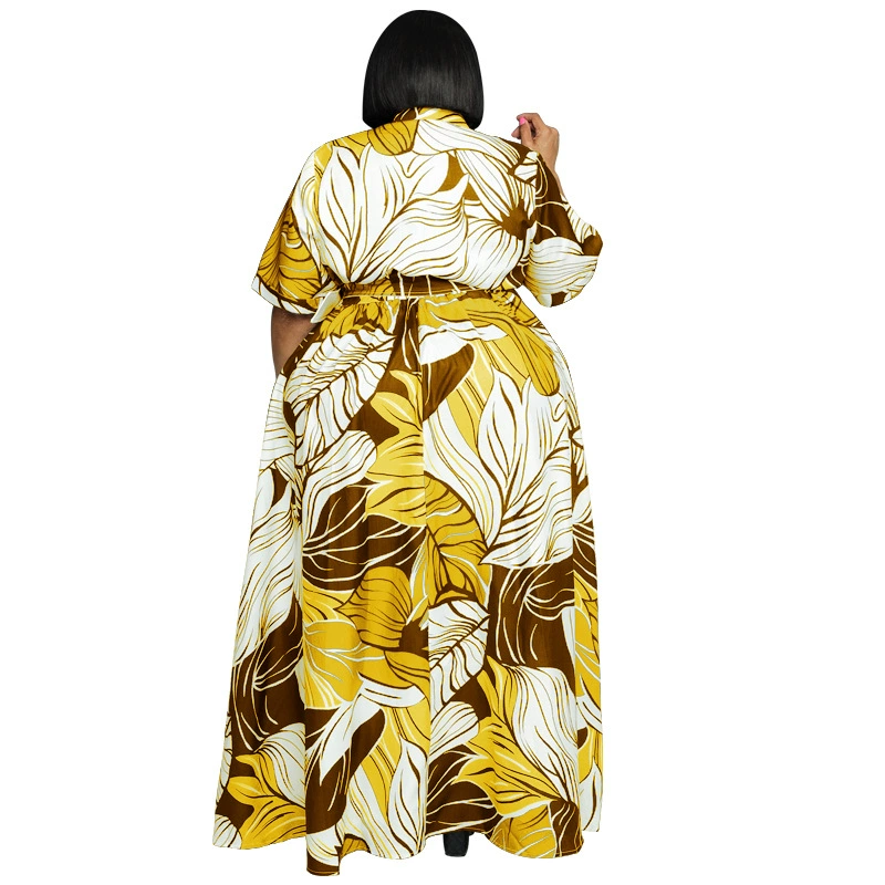Летнее длинное платье plus size, европейский стиль, повседневное макси, 1XL–5XL, яркий цветочный принт