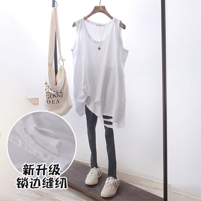 Suéter interior apilados bottoming chaleco de longitud media camiseta sin mangas bottoming artefacto blanco rasgado camisola para las mujeres