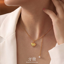 ins风几何编织爱心吊坠项链长款流苏贝珠锁骨链女款轻奢精致颈链