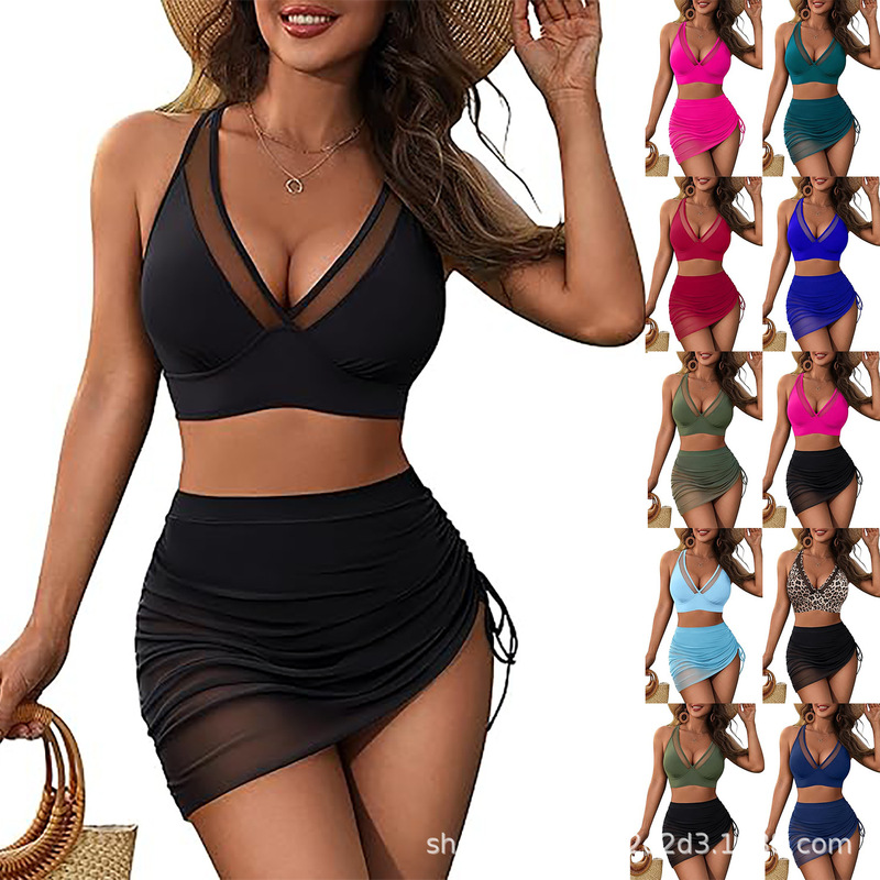 European and American Style Two-Piece Bikini Women's Swimsuit, Tight-Fitting High-Waisted Sexy Amazon Hot-Selling Hot Spring Cross-Border Swimwear