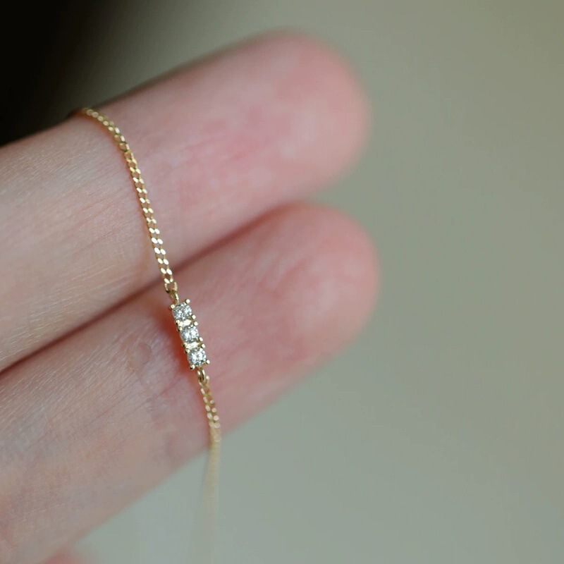 S925 Sterling Silver Plated 14K Gold Inlaid Three-Diamond Bracelet Women's Japanese Style Extremely Fine Light Luxury All-Match Niche Design Bracelet